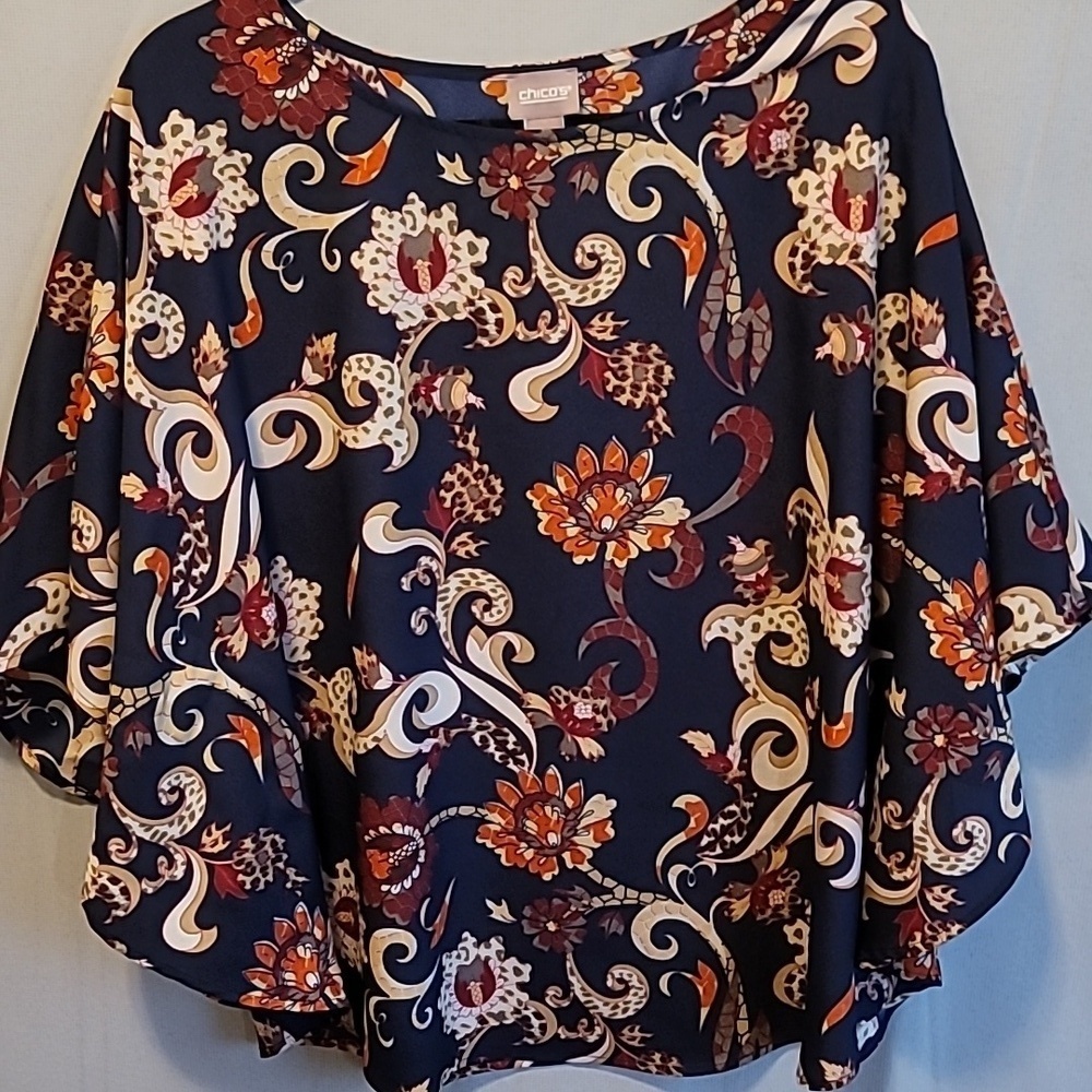 Chico Blue and Brown Poncho top Size S/M